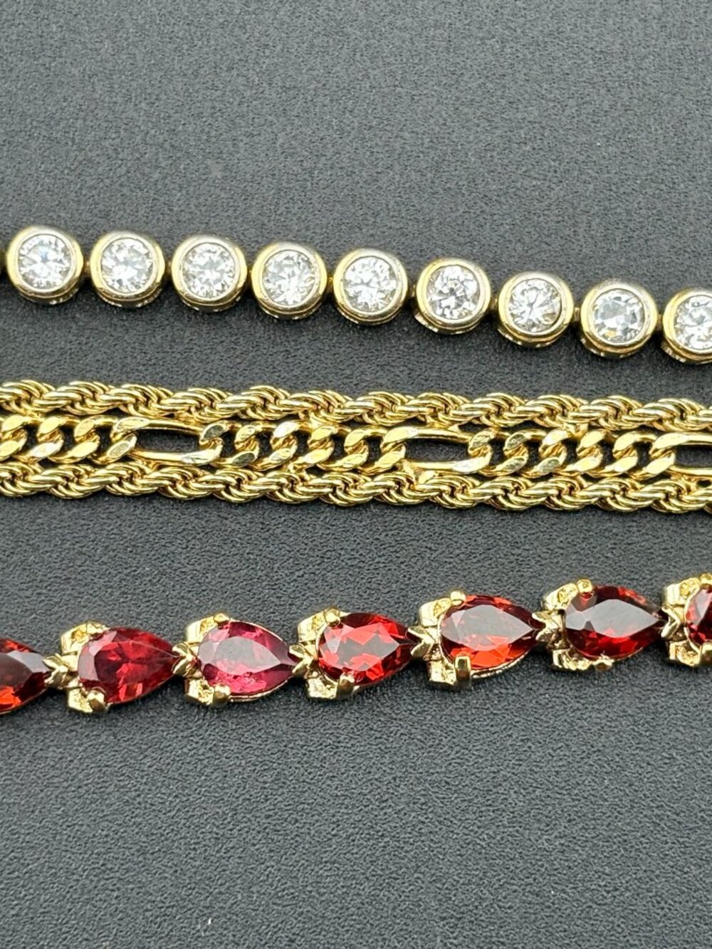 Lot Of 3 Sterling Silver 925 Vermeil Tennis Bracelets 7, 7.25 & 7.75" Red Garnet